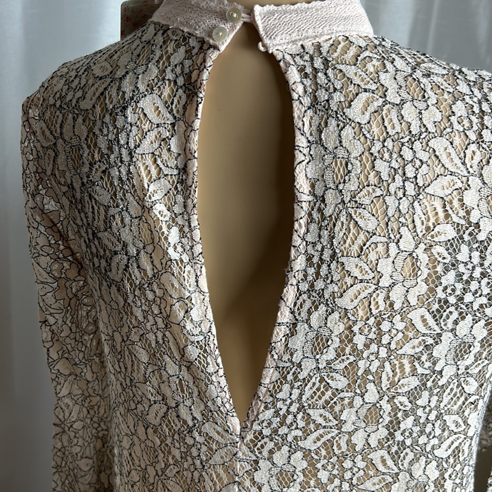Free People tell tale sheer lace tunic mini dress keyhole long bell sleeve - Picture 11 of 16